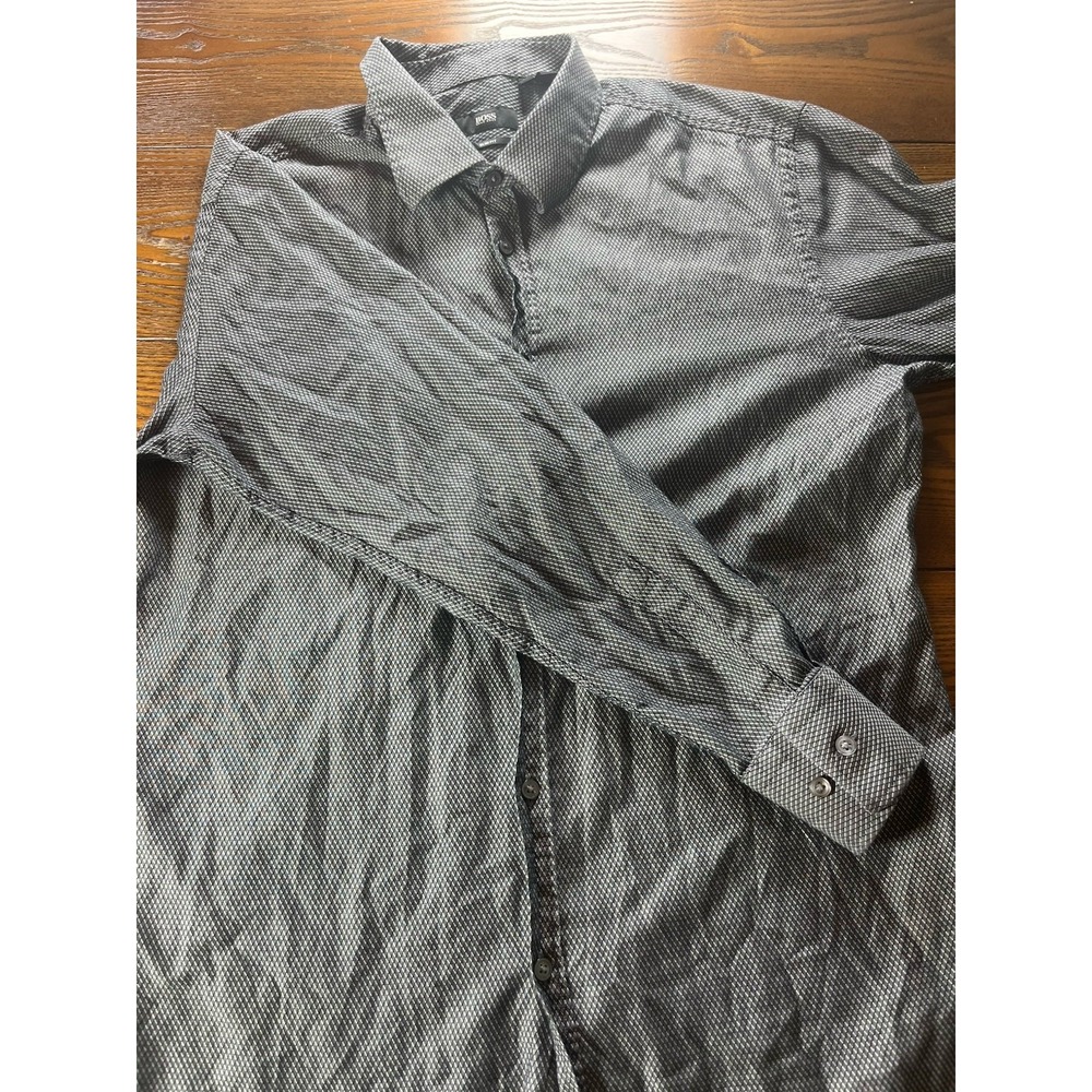 Hugo Boss Men's 16.5 32/33 Slim Fit Stretch Gray Stripe Long Sleeve Dress Shirt